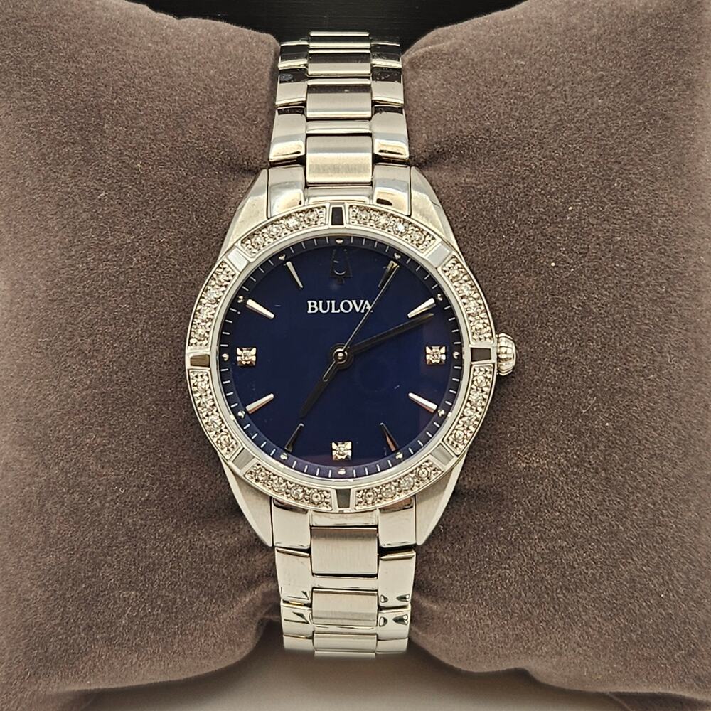 BULOVA 96R243 WOMEN'S CLASSIC QUARTZ GEMMED SILVER STAINLESS STEEL WATCH 35MM